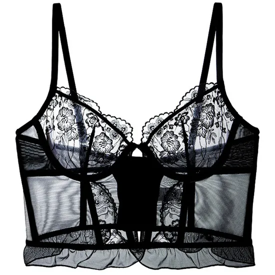 2025 Fishbone Corset Hollow out See-Through Lace Breathable Ultra-Thin Romantic for Women Soft Bra Sexy Set Underwear Lingerie