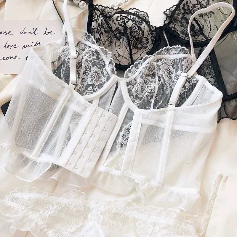 2025 Fishbone Corset Hollow out See-Through Lace Breathable Ultra-Thin Romantic for Women Soft Bra Sexy Set Underwear Lingerie