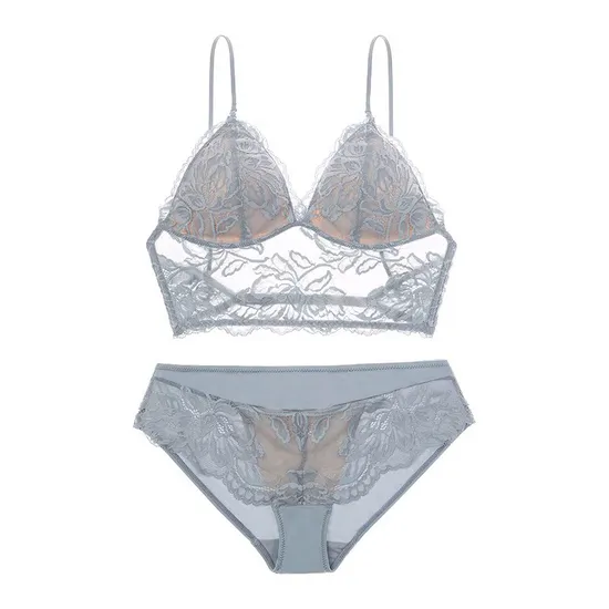 Wholesale Transparent Lace for Women Soft U-Shaped Breathable Ultra-Thin Set Triangular Cup Bra Sexy Underwear Lingerie