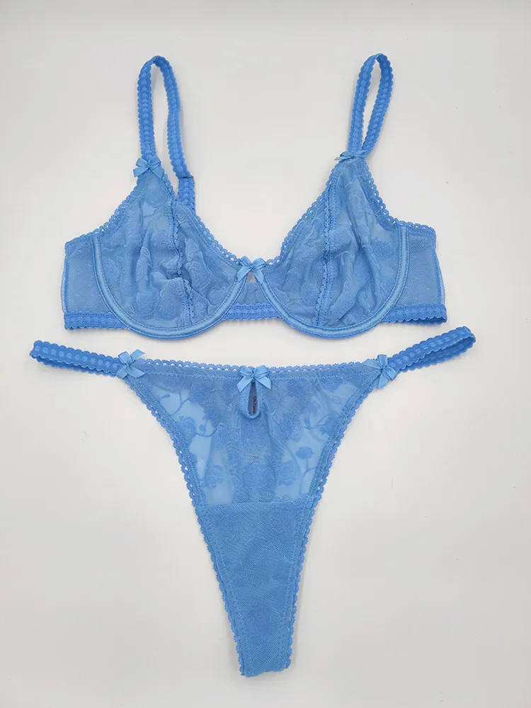 Hot Sell Underwear Wholesale French Mesh Lace Ultra-Thin Romantic for Women Soft Bra Sexy Set Lingerie
