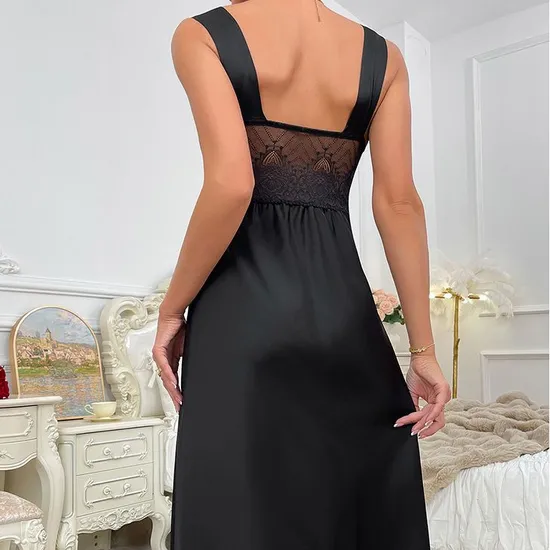 Sexy See Through Mesh Dress Sleepwear Hot Selling Embroidered Lace Suspender Woman Nightwear