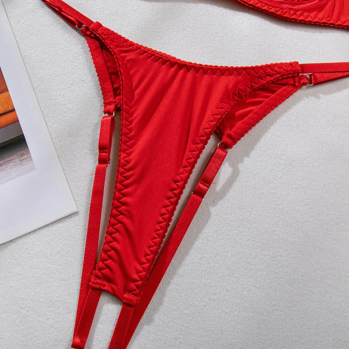 Hot Sale Erotic Hollow out Open Cup Bra Set Sexy Halter Solid Color Woman Lingerie