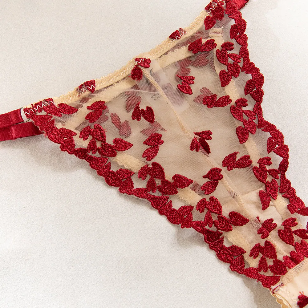 Wholesale Heart-Shaped Embroidery Woman Underwear Set Sexy Transparent Mesh Lingerie