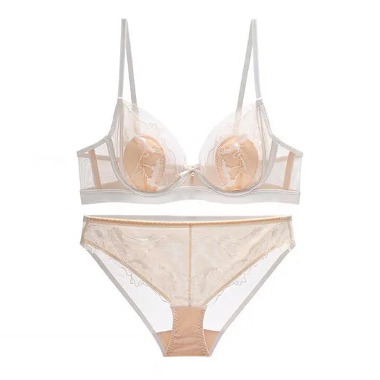 2025 Mesh Embroidery Contrasting Color Lace Seduction Lace for Women Soft Bra Breathable Ultra-Thin Set Sexy Underwear Lingerie