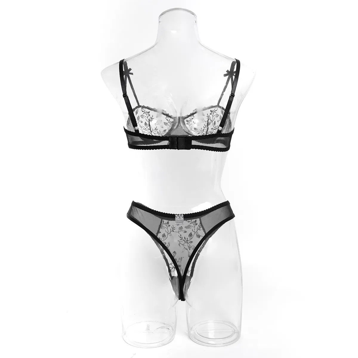 Sexy Floral Embroidery Women Bra Set Wholesale See-Through Mesh 2PCS Lingerie