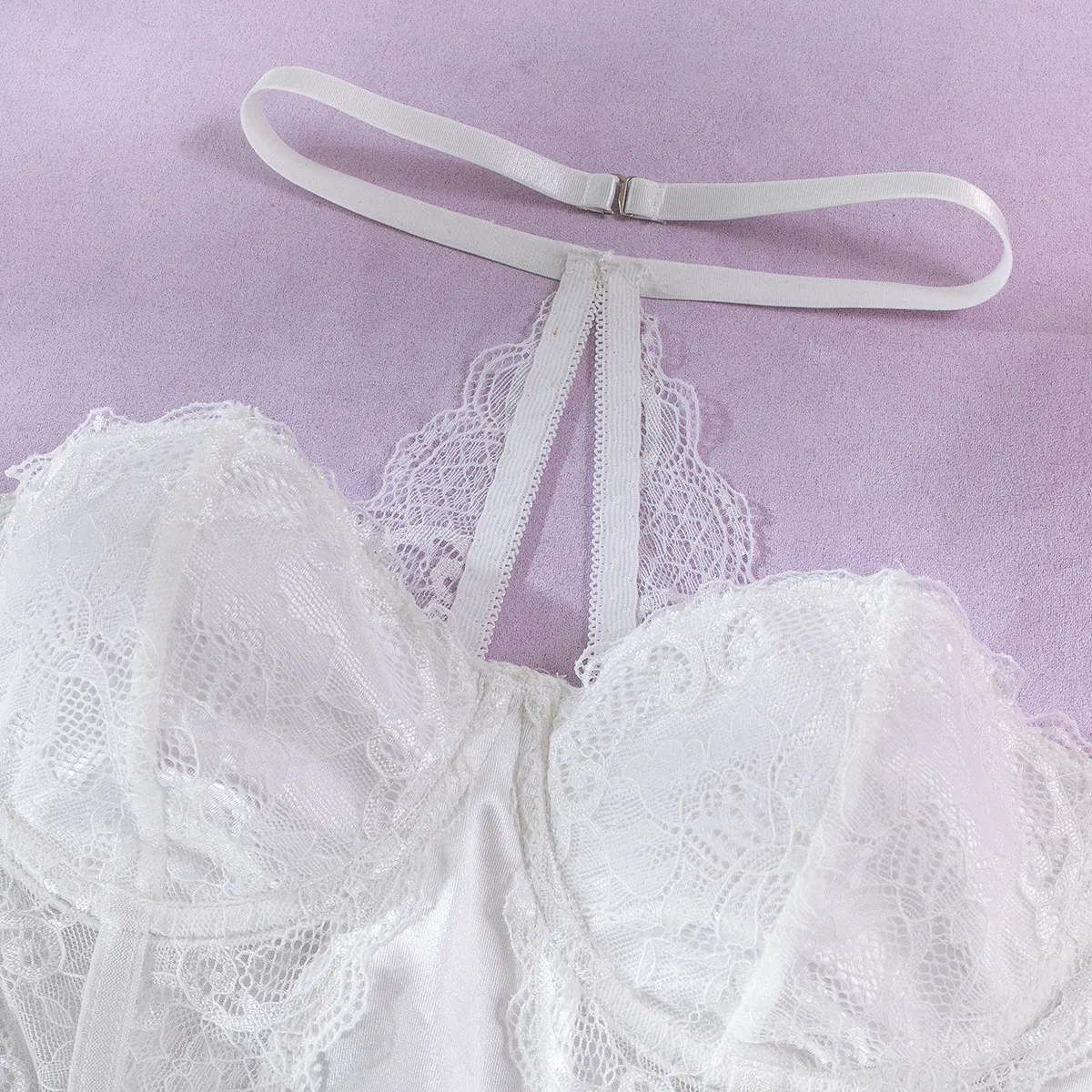 Wholesale See Through Mesh Strapless One Piece Underwear Set Sexy Lace Patchwork Lingerie
