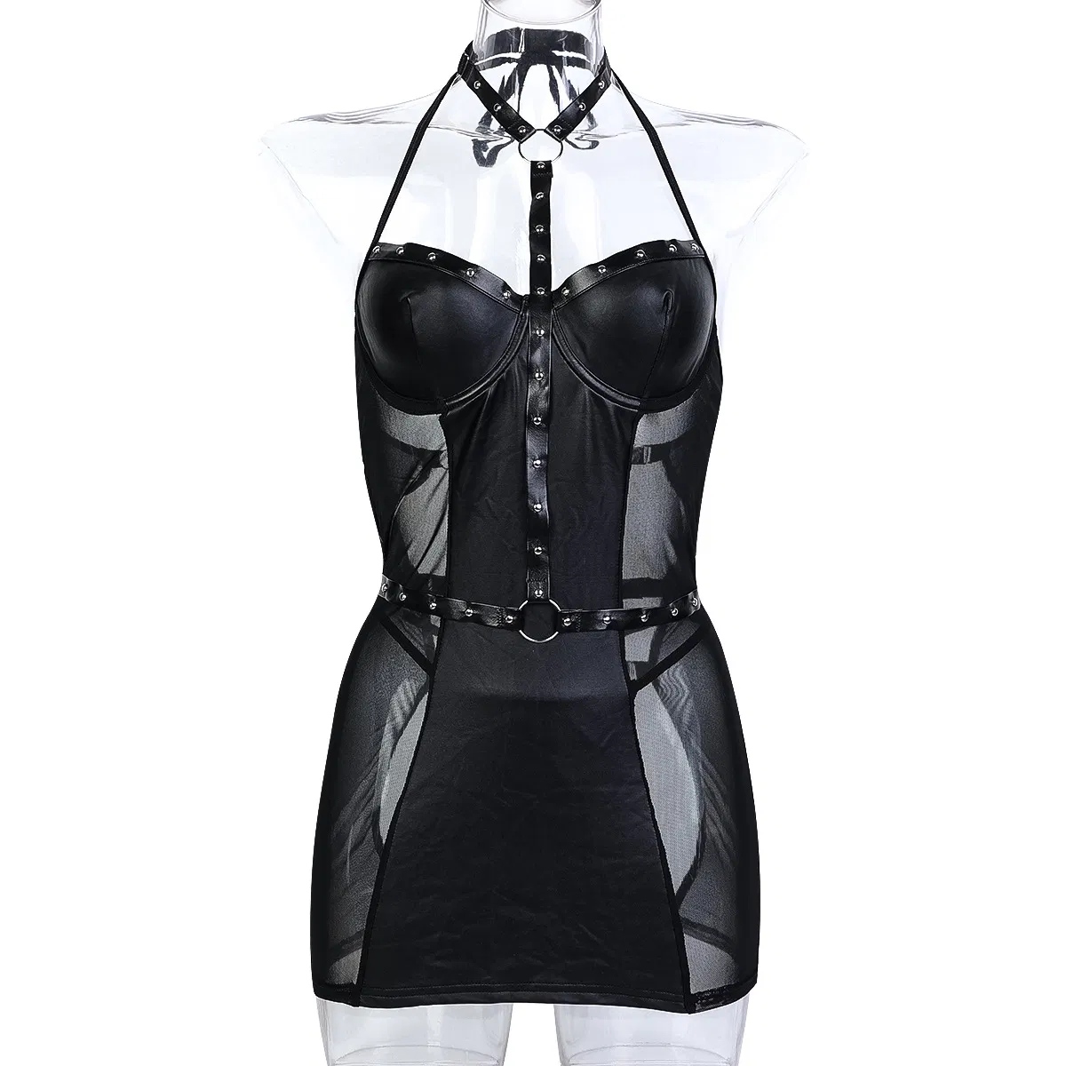 Sexy See-Through Mesh Hanging Neck Bra Set Hot Selling Elastic Solid Color Lingerie