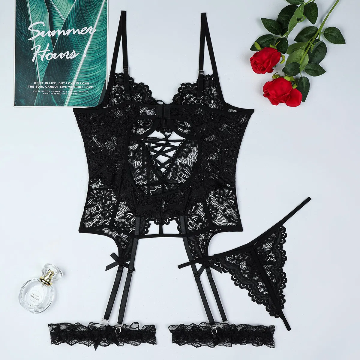 New Style Embroidery Ultra-Thin Underwear Set Sexy Luxury Cross Straps Women's Lingerie