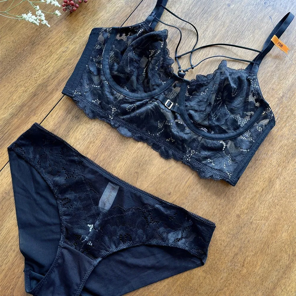 French Style U-Shaped Lace Seduction for Women Soft Bra Breathable Ultra-Thin Set Sexy Underwear Lingerie