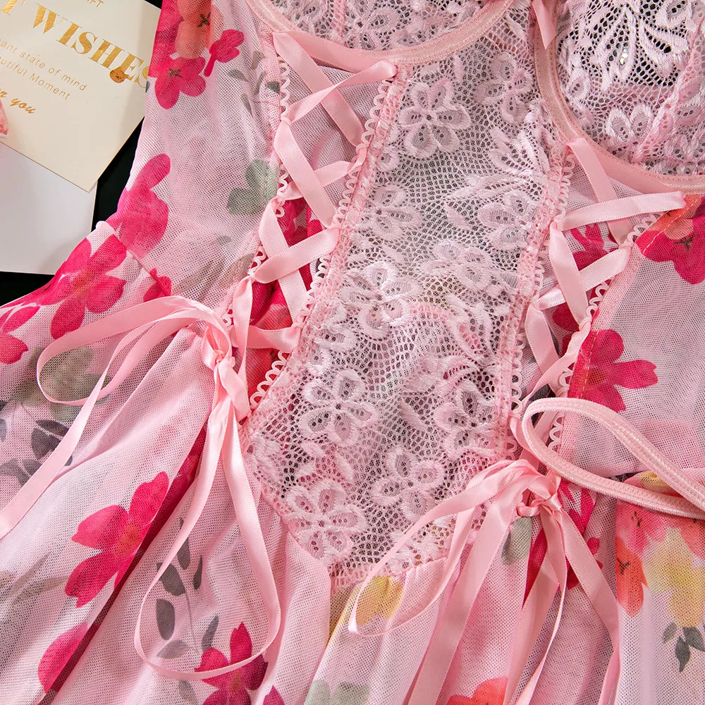 New Arrival Floral Print See-Through Bra and Panty Set Sexy Ultral-Thin Embroidery Lingerie