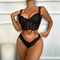 Wholesale Embroidery Floral Bra Set Sexy Transparent Hollow out 2 Piece Woman Lingerie