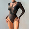 Wholesale Long Sleeved Transparent Mesh Woman Bra Set Sexy Thin Hanging V Neck Lingerie