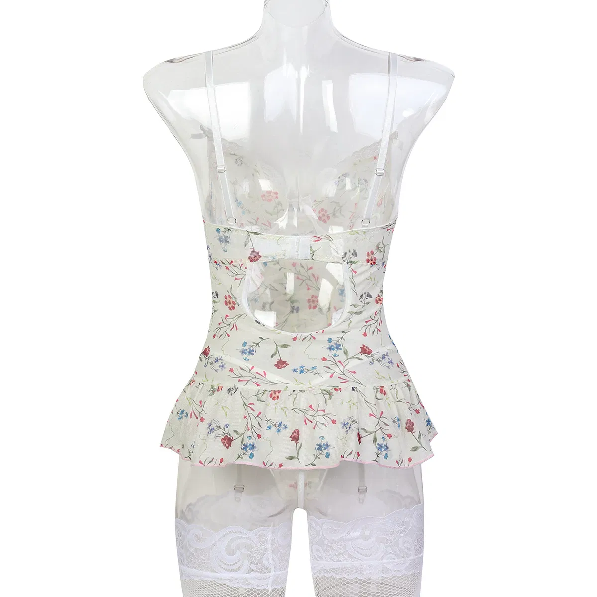New Fashion Floral Print Transparent One Piece Bra Set Sexy Ultral-Thin Woman Lingerie