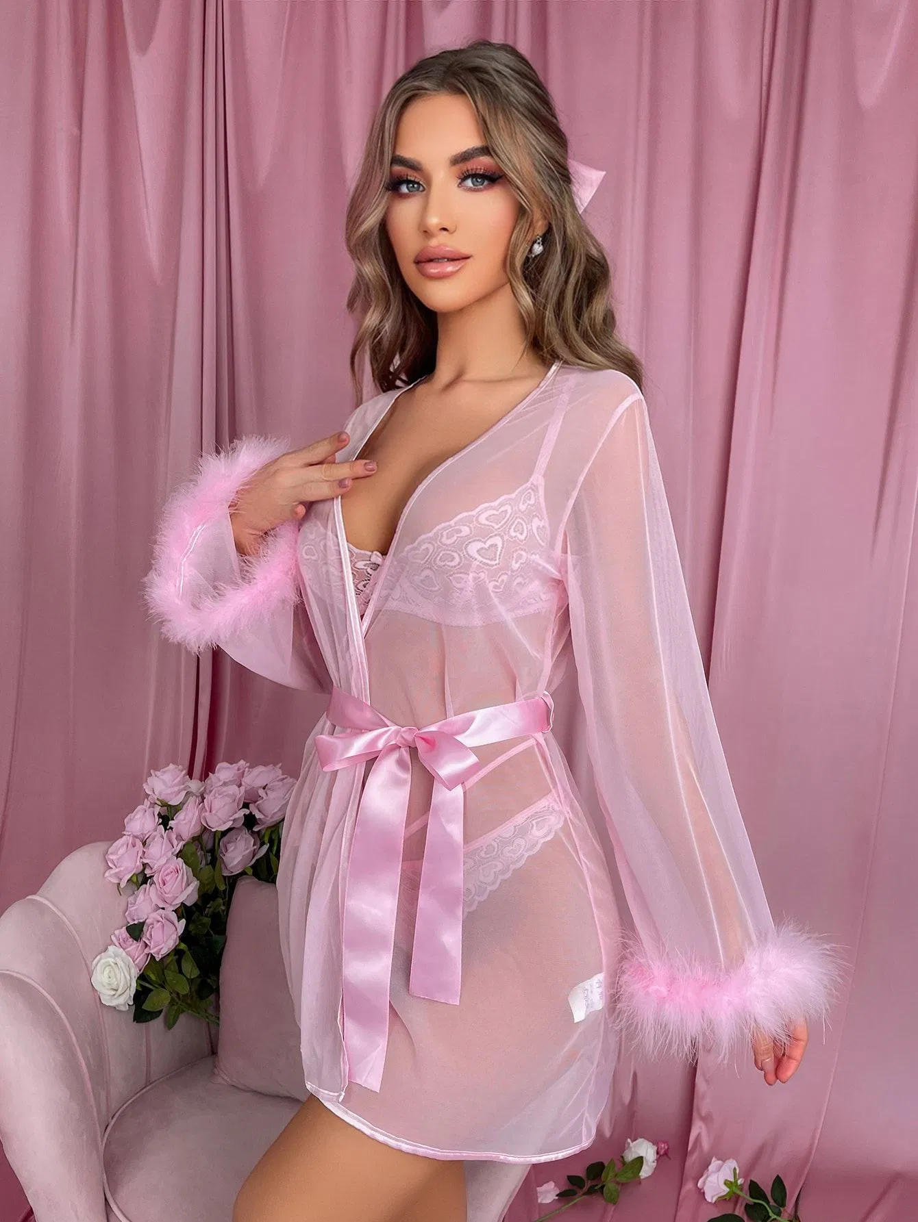 Sexy Embroidered Women Bra Set with See-Through Robe High Quality Christmas Lingerie