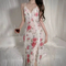 New Design See-Through Deep V Mesh Lace Nightwear Dress Sexy Suspender Woman Long Sleepwear
