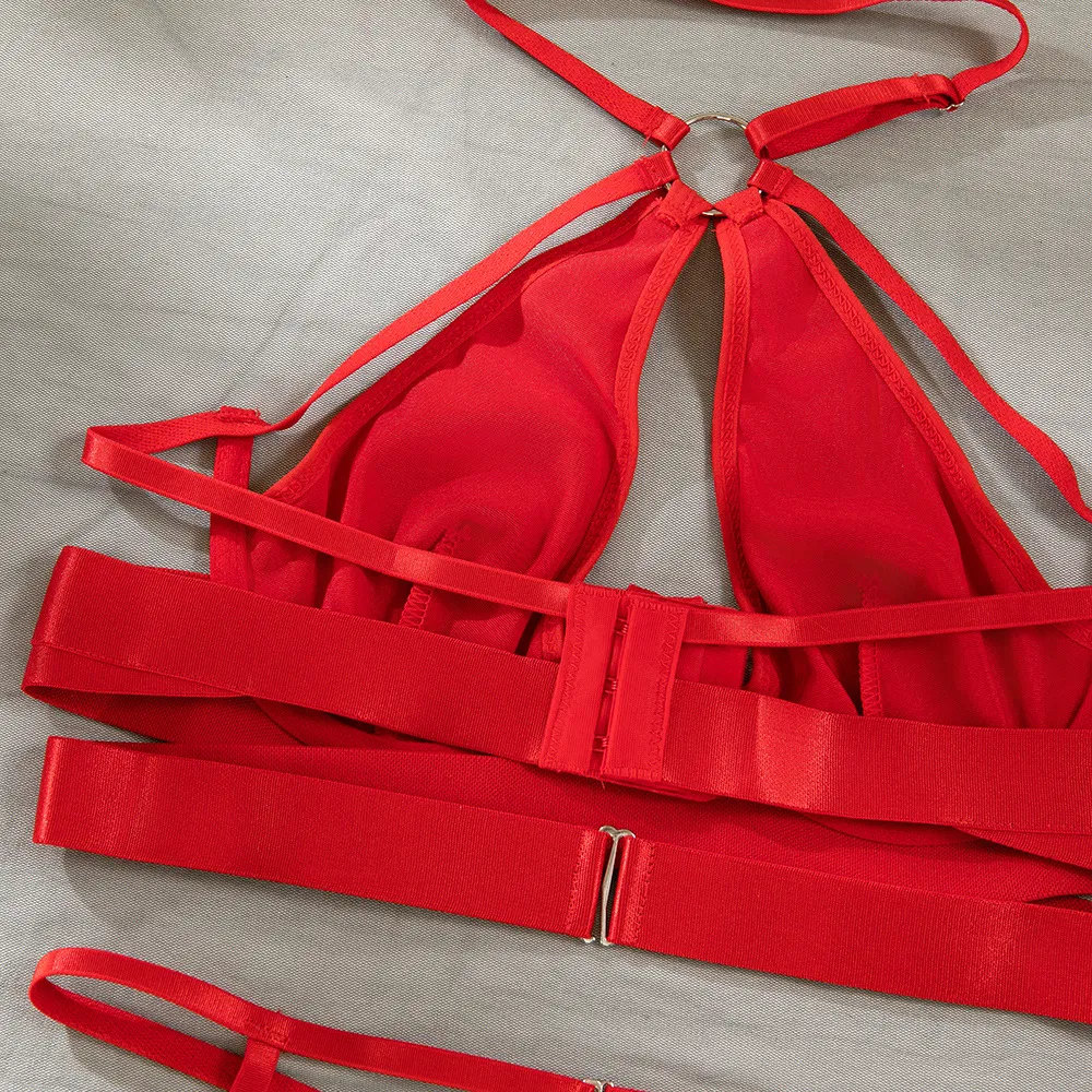Wholesale Hollow out Woman Bra Panty Set Sexy Straps and Cross-Over Lingerie