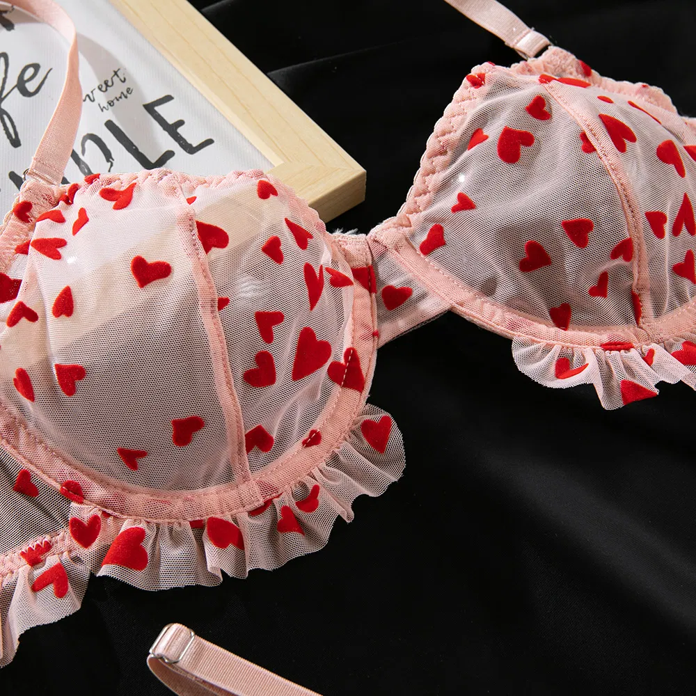 New Arrival Ultra-Thin Woman Underwear Set Sexy See-Through Heart-Shaped Lingerie