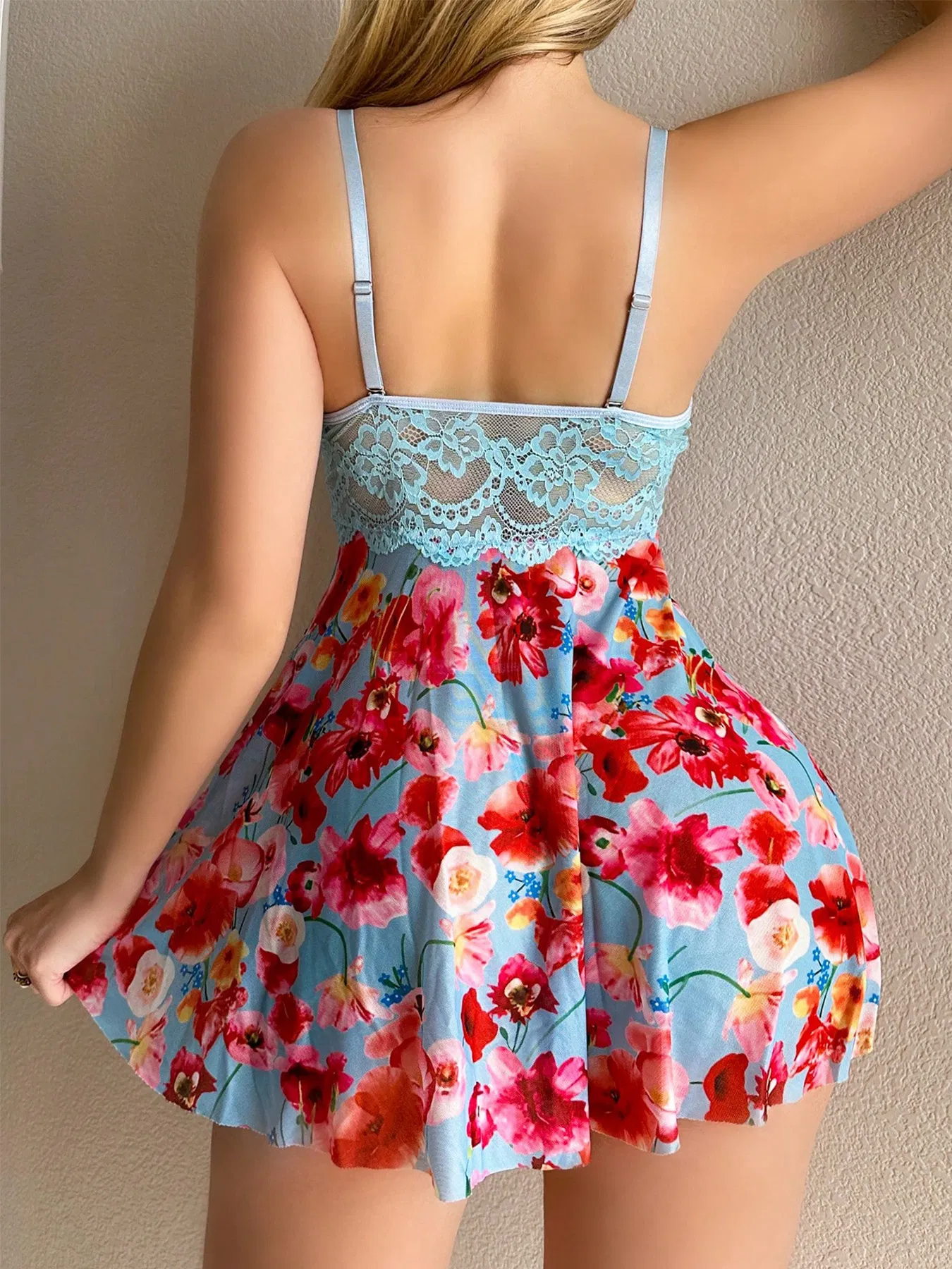Wholesale Floral Print Long Dress Underwear Set Sexy Ultral-Thin Women Lingerie