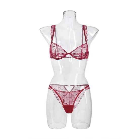 Ultra-Thin French Embroidery Lace Romantic for Women Soft Sexy Bra Set Underwear Lingerie