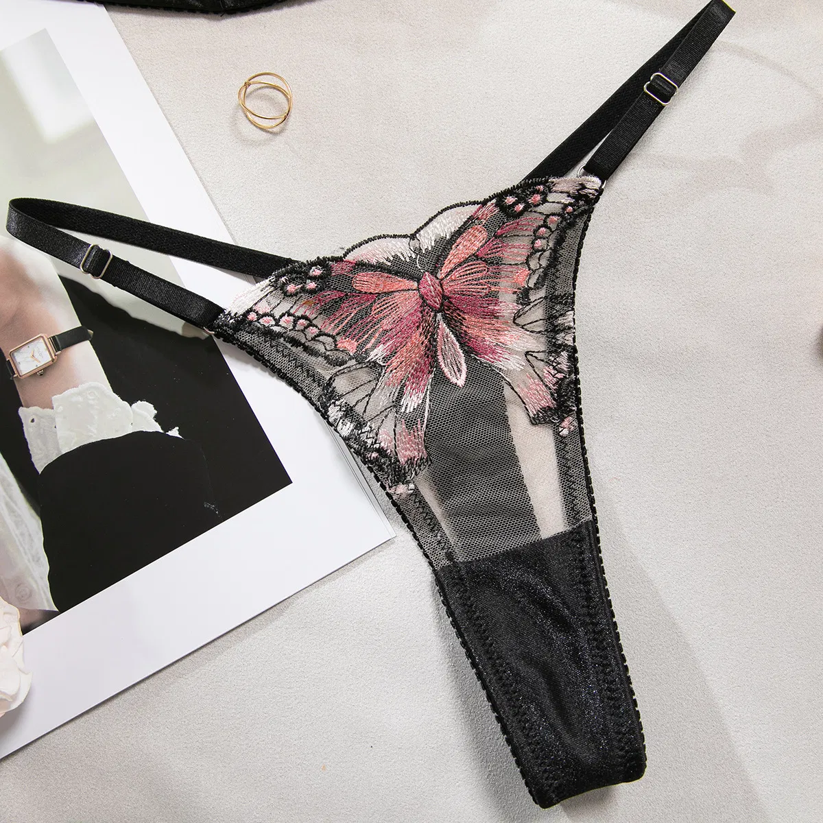 Sexy See-Through Mesh Butterfly Embroidery Bra Set New Fashion 2-Piece Woman Lingerie