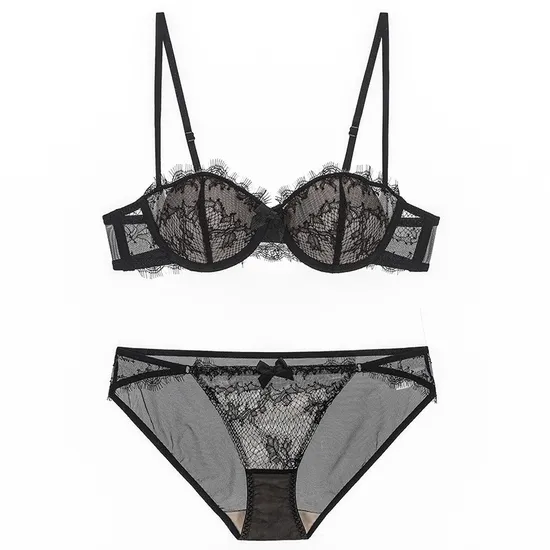 Wholesale Transparent Eyelash Lace Gathering Breathable for Women Soft Bra Breathable Ultra-Thin Set Sexy Underwear Lingerie