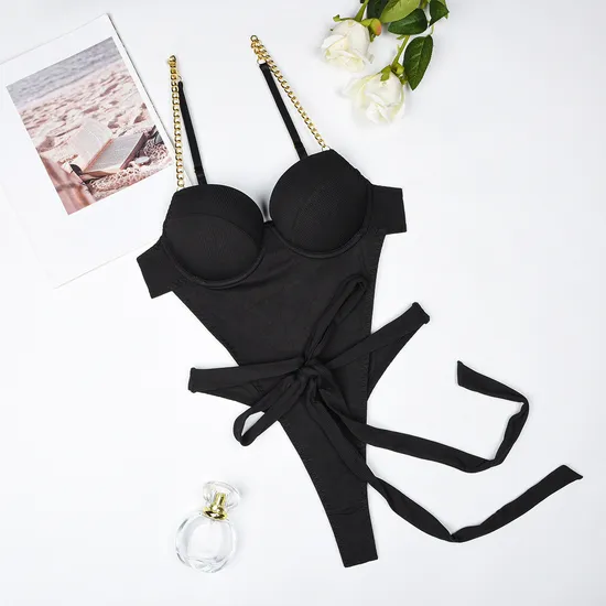 Sexy Hollow out One Piece Lingerie Set New Solid Padded Woman's Bodysuit