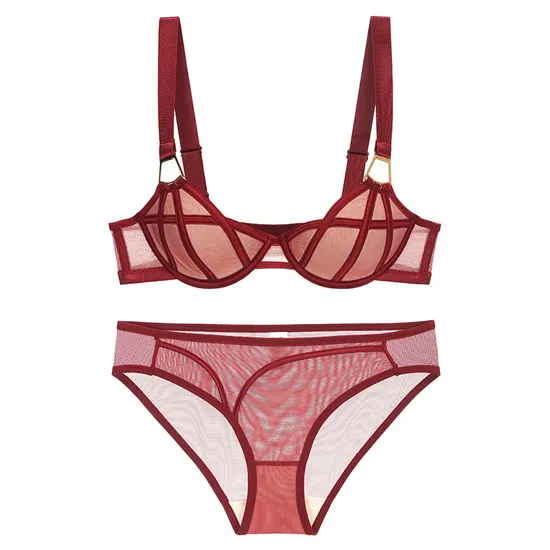 2025 Wholesale Mesh Gathering Ladies Breathable for Women Soft Bra Breathable Ultra-Thin Set Sexy Underwear Lingerie