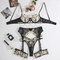 Wholesale Embroidery Leather Underwear Set Sexy Metal Chain Women's Lingerie