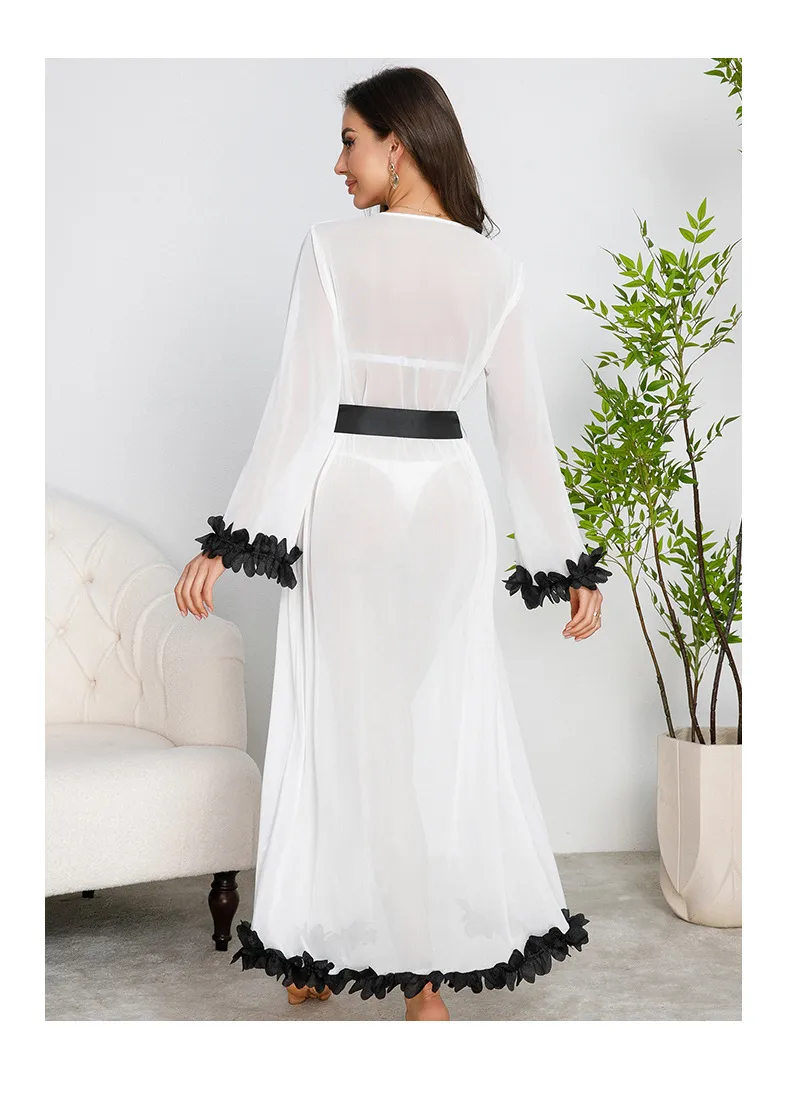 Sexy See-Through Mesh Comfortable Woman Sleepwear New Fashion Solid Color Robe