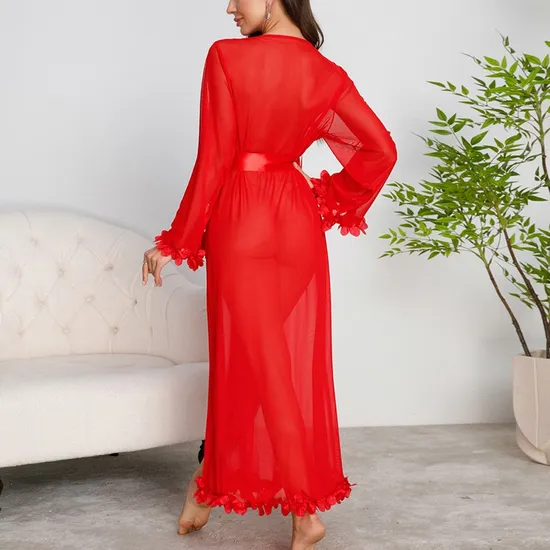 Sexy See-Through Mesh Comfortable Woman Sleepwear New Fashion Solid Color Robe