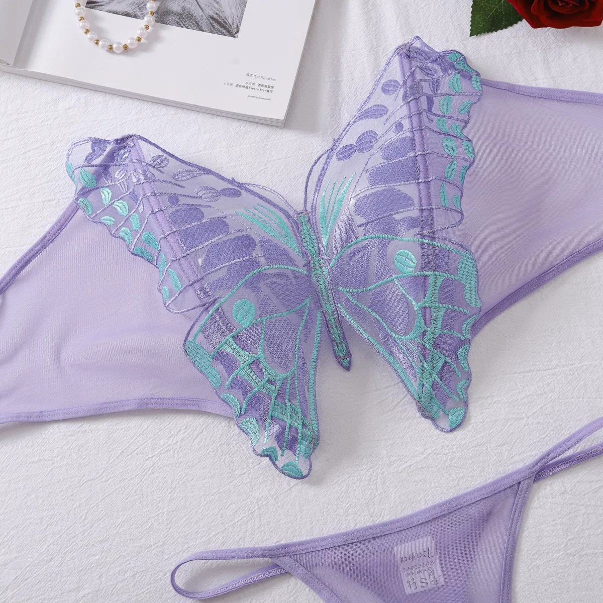 Wholesale Embroidered Perspective Mesh Bra Panty Sets Sexy Strapless Woman Two-Piece Lingerie