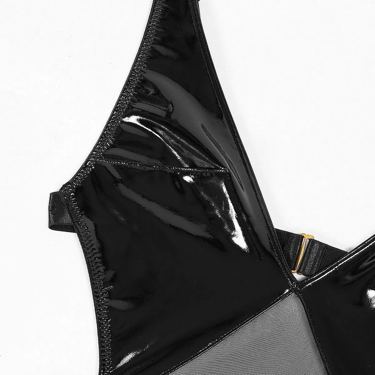Sexy Deep V Backless Woman Lingerie Set Hot Fashion Transparent Mesh Leather Bodysuit