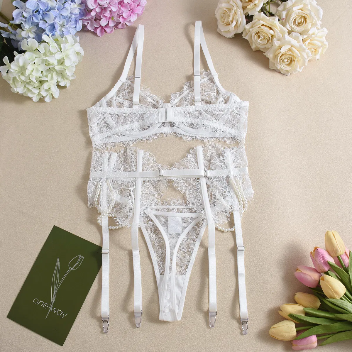 Wholesale See-Through Underwear Set for Woman Sexy Embroidery Eyelashes Lace Lingerie