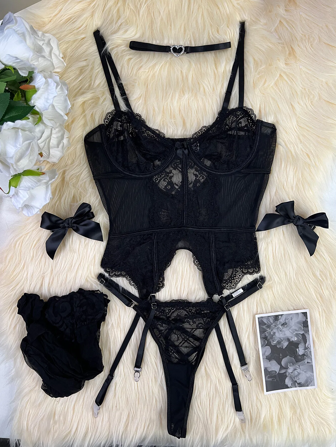Wholesale Fishbone Underwear Set for Woman Sexy Transparent Neck Loop Lingerie