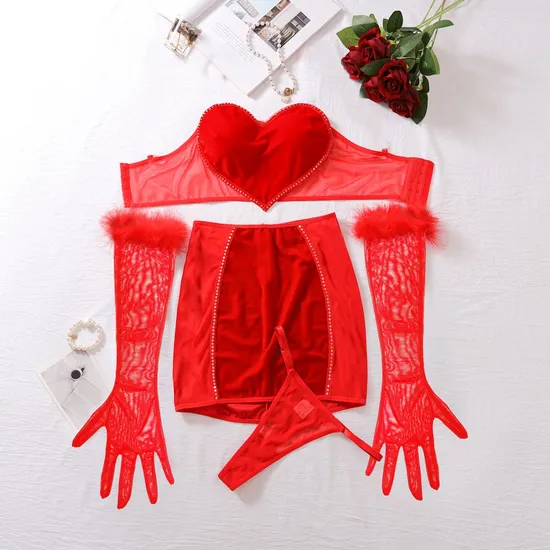 Sexy Short Skirt Ultral-Thin Mesh Woman's Underwear Wholesale Heart Shape Lingerie