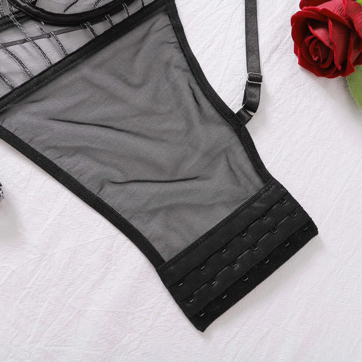 Wholesale New Fishbone Ultra-Thin Bra Panty Sets Sexy Embroidery See-Through Lingerie