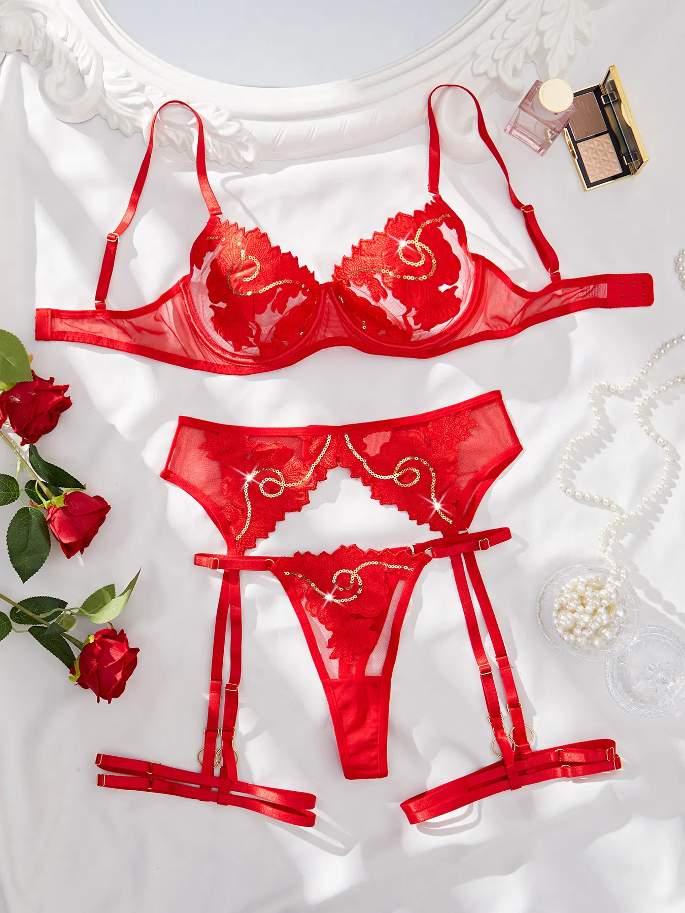 Wholesale Floral Embroidery Lace Underwear Set Sexy See-Through Woman Newest Lingerie