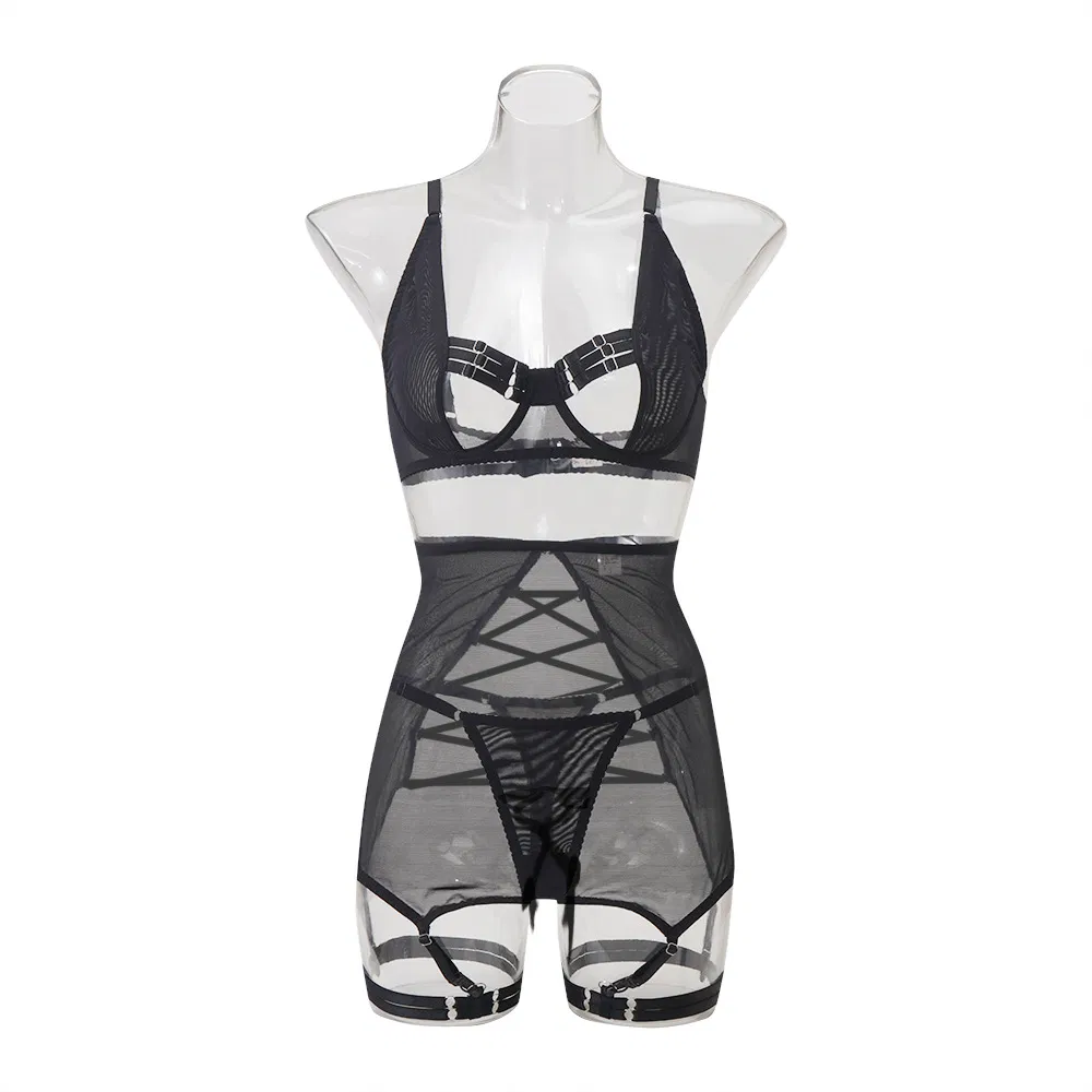 Wholesale Transparent Underwear Set with Gloves for Woman Sexy Hollow out Lingerie
