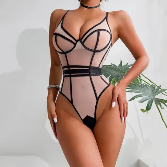 New Style Exotic See-Through Mesh Bodysuit for Woman Hot Tight One Piece Lingerie
