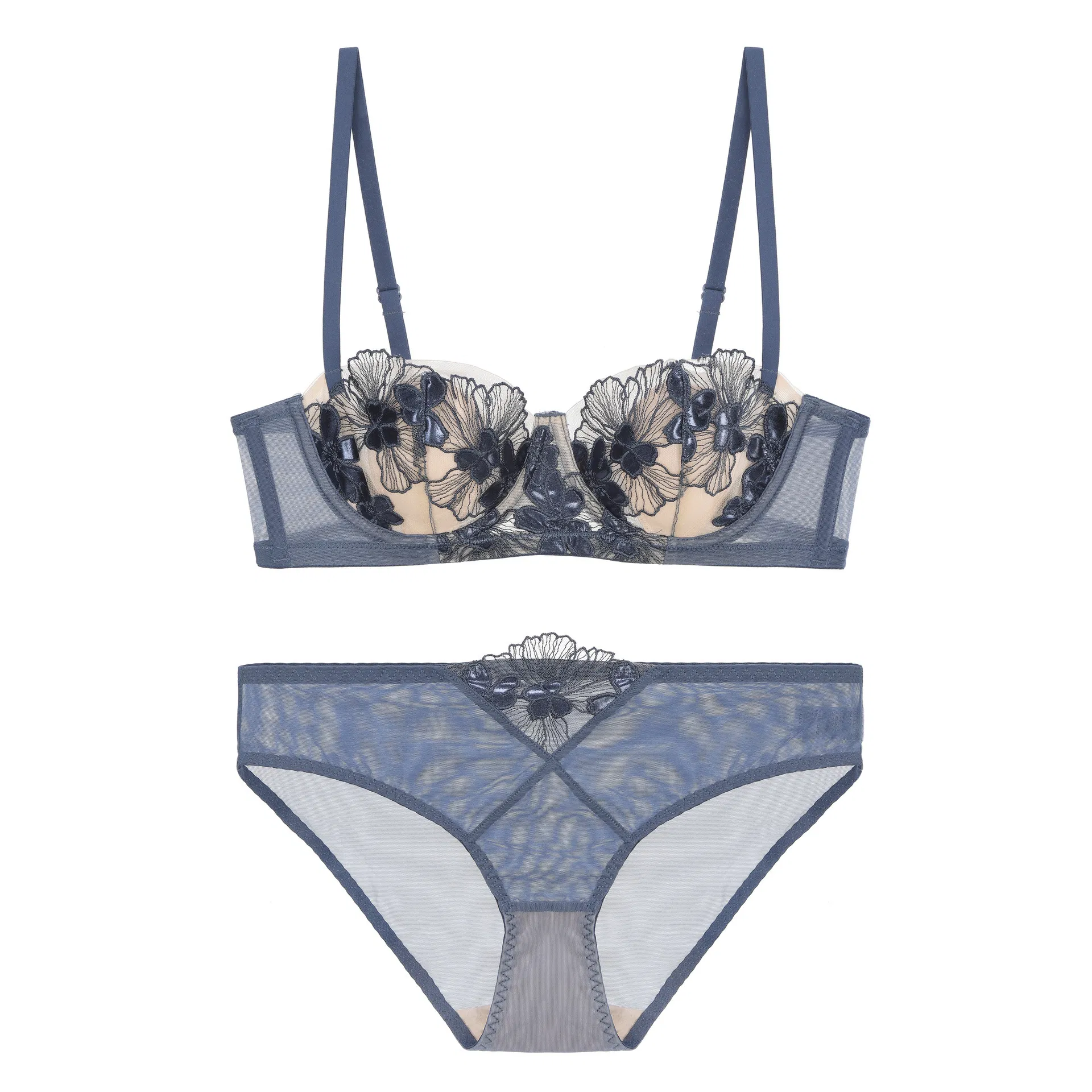 2025 Wholesale See-Through Lace Romantic Anti-Sagging Thongs Breathable Women Soft Bra Ultra-Thin Set Sexy Underwear Lingerie