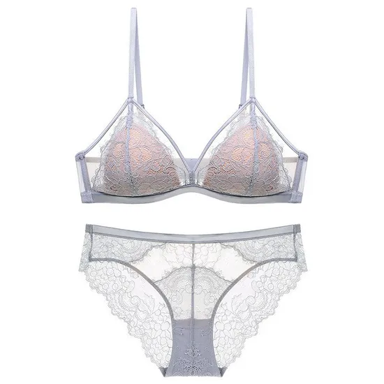 2025 French Embroidery Eyelash Lace Trim Sexy Breathable Gathering for Women Soft Bra Ultra-Thin Set Sexy Underwear Lingerie