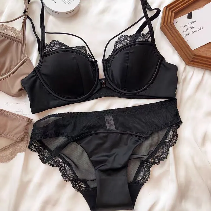 Wholesale Transparent Seduction Front Button for Women Soft Bra U-Shaped Breathable Ultra-Thin Set Sexy Underwear Lingerie
