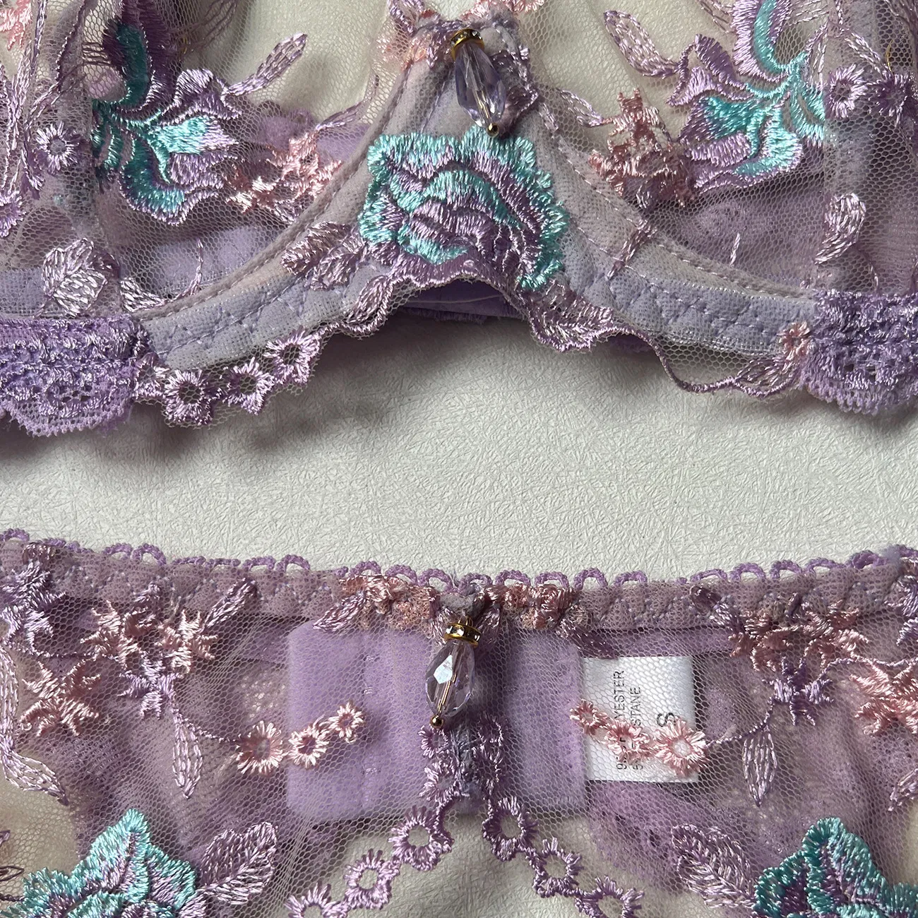Sexy See-Through Embroidered Mesh Woman Bra Set Hot Erotic Hanging Sock Lingerie