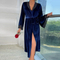 New V-Neck Long Velvet Nightwear Dress Sexy Solid Color with Lace Woman Sleepwear