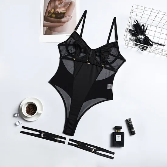 Sexy Luxury See Through Solid Color One Piece Lingerie New Luxury Woman Bodysuit