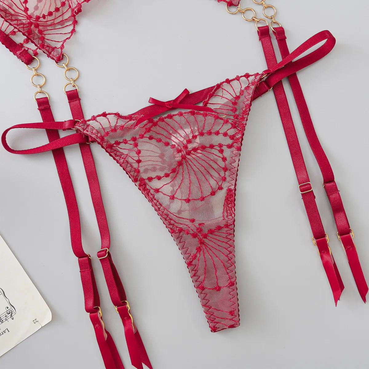 Sexy See-Through Embroidery Woman Bra Set Hot Sell Solid Color Elastic Lingerie