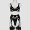 Sexy Exotic Hollow out PU Woman Bra with Belt Waist Hot Selling Solid Color Lingerie