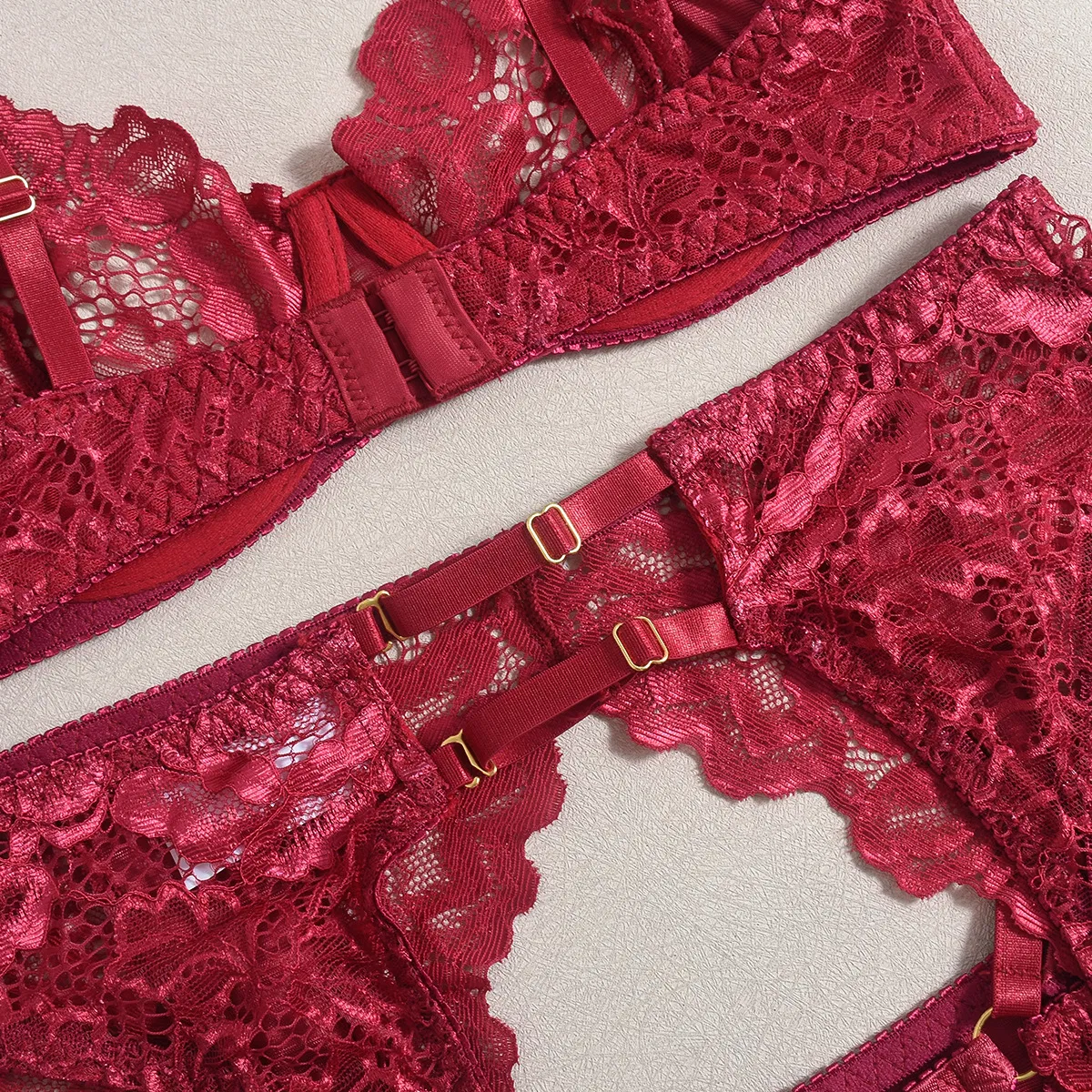 Wholesale Satin See-Through Underwear Set for Woman Sexy Embroidered Lace Lingerie