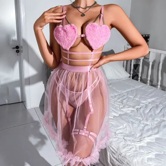 New Sheer Mesh Skirt Underwear Set Sexy Solid Color Women Newest Lingerie
