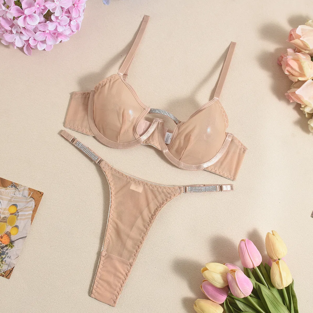 Sexy Hollow out Ultral-Thin 2PCS Underwear Set Wholesale See-Through Woman Lingerie